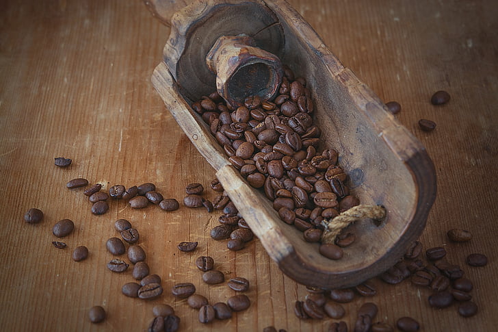 kaffe, kaffebönor, rostad, brun, mörka, naturlig produkt, koffein