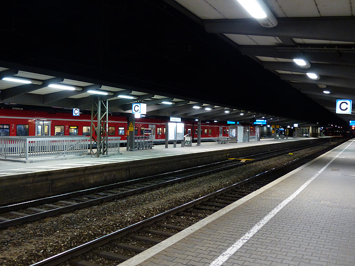 železniška postaja, platforma, vlak, železniške, prekinitvena točka, stari, prometa