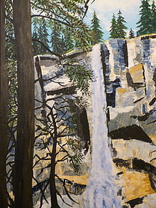 painting, art, painted, acrylic paints, waterfall