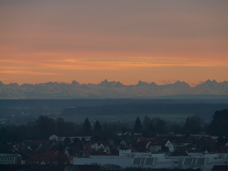 Panorama, Alpin, morgenstimmung, soluppgång, bergen, Hazy, lättnad