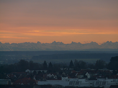 panorama, alpine, morgenstimmung, sunrise, mountains, hazy, relief
