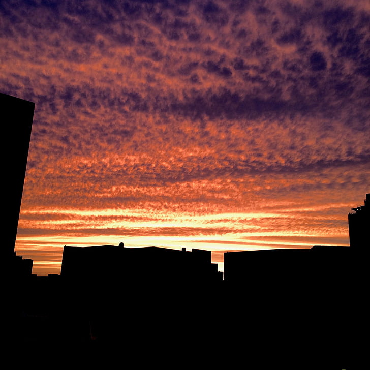 solnedgang, Urban, himmelen, skyline
