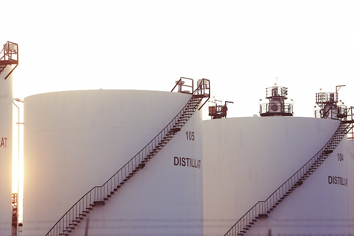 white, plantation, building, industrial, oil, tank, stairs