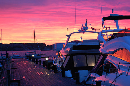 båt, båtlivet, sommar, solnedgång, skymning