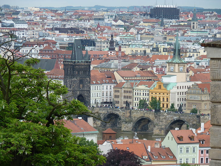 lofter, Prag, Se, byer, arkitektur, landskab, Tag