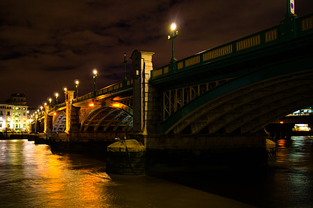 London, Bridge, vann, elven, natt, Urban, konstruksjon