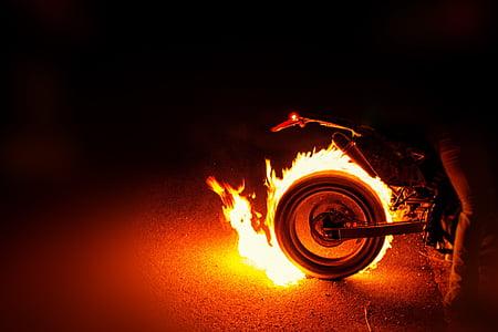 motorcykeldäck, eld, bränning, brinnande däck, motorcykel, hjulet, hastighet