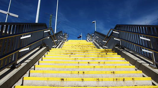 계단, 노란색, 상승, 점차적으로, 황토 색상, 계단, 단계