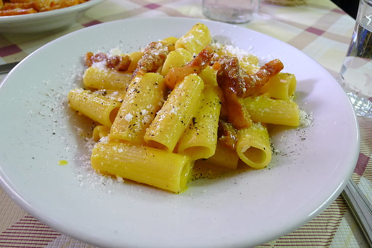food, italian, pasta, carbonara, plate, food and drink, indoors