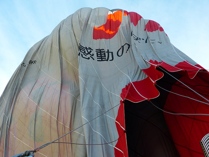 ballon, hete luchtballon, mouw, landing, vouwen, ballon envelop, geland