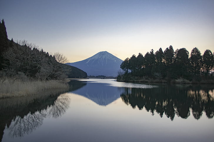 MT fuji, vinter, tidigt på morgonen, sjön tanuki, Japan, Fuji, naturliga