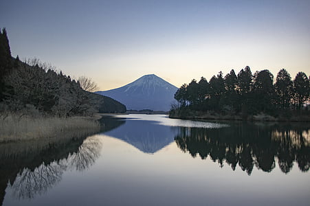 Гора Фудзі, взимку, ранній ранок, озеро Танукі, Японія, Фудзі, Природні