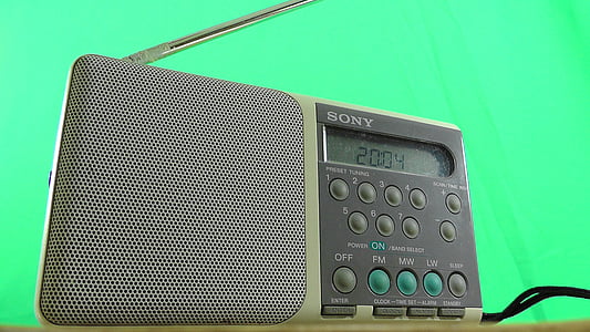 Radio, kecil, latar belakang hijau, antena, tombol, pengaturan, pengeras suara