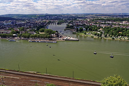 Rhen, huvudsakliga, tyska hörnet, Koblenz, landskap, floden, vatten