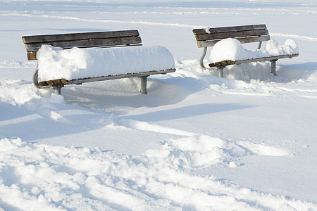 zimné, sneh, lavica, sedadlo, banka, mrazivé, zasnežované