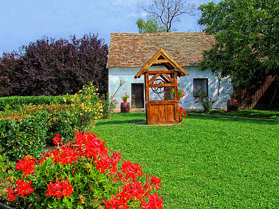 czech republic, hdr, house, cottage, well, flowers, plants