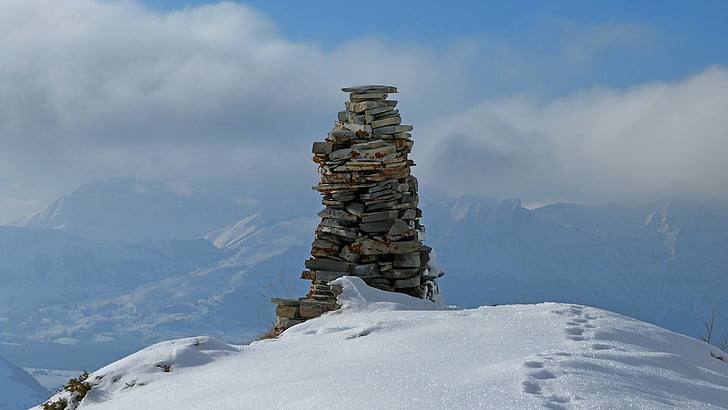 paysages, paysage d’hiver, nature, montagnes, Cairn, Beacon, pierres