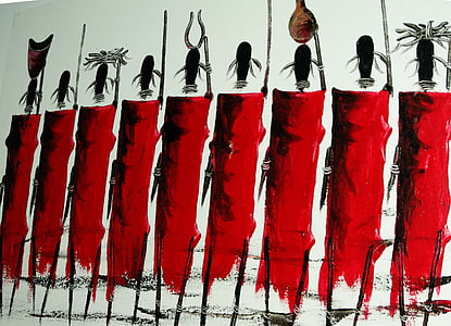 Maasai, África, guerreiros, pintura
