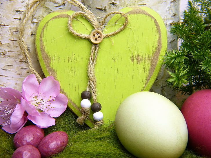 kalp, ahşap, Yeşil, Deco, doğa, Paskalya yumurtaları, doğanın renkleri