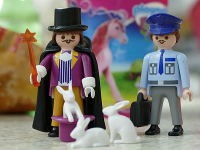 playmobil, figures, males, toys, cop, play, magician