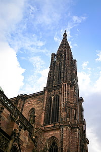 katedrālē, Strasbūrā, debesis, Elzasa, reliģija, baznīca, gotika