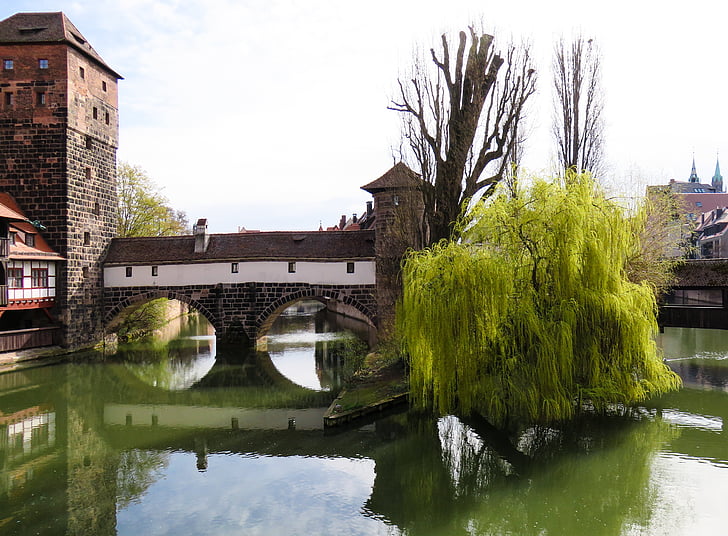 Nuremberg, của Hangman bridge, phố cổ, Bridge, cây cầu bằng gỗ, sông, thời Trung cổ
