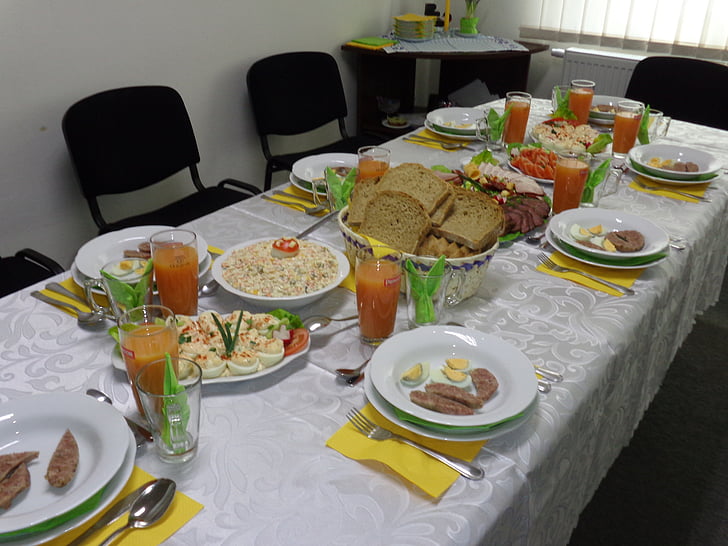 taula de menjador, cobrint, Esmorzar Pasqua, Setmana Santa, coberts, esdeveniment, ornaments de Nadal
