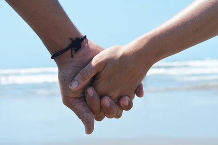 miłość, Plaża, ręce, mar, wody, Sol, Litoral