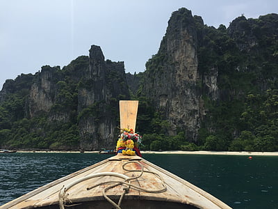 Tailandia, mar, barco, Islas de phi phi, viajes, paisaje, verano