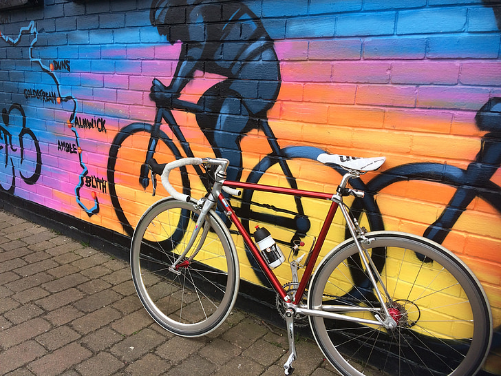 ciclo, bici, arte, parete, Graffiti, urbano, Via