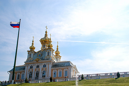 христианство, Церковь, Золотые купола, Православие, Россия, Российский флаг, великолепие
