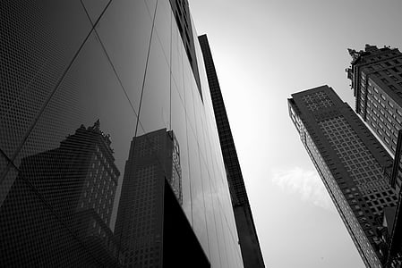 New york, orizzonte, negozi, città, grattacieli, bianco e nero