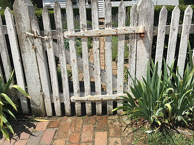 fence, america, white, gate, antique, old, brick