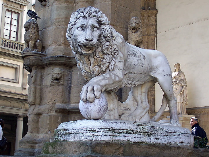 lejon, stadgan, David, mytiska, prydnad, djur