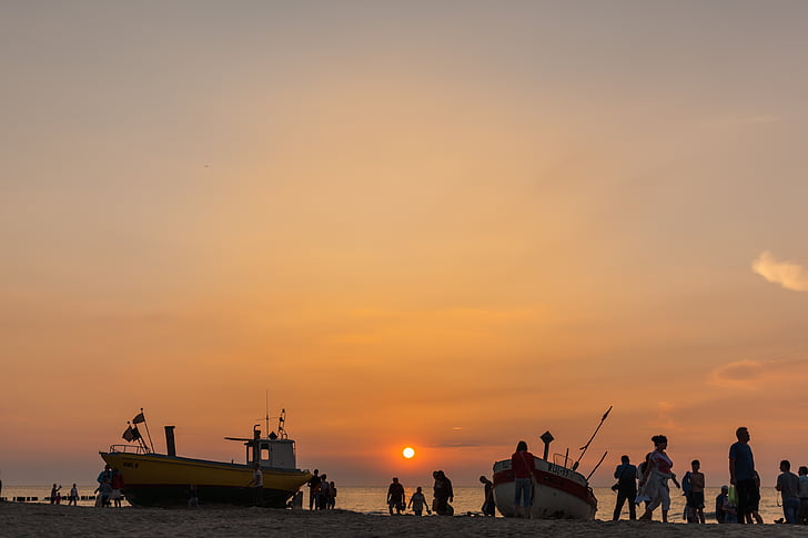 people, sunset, sea, beach, mood, silhouettes, evening