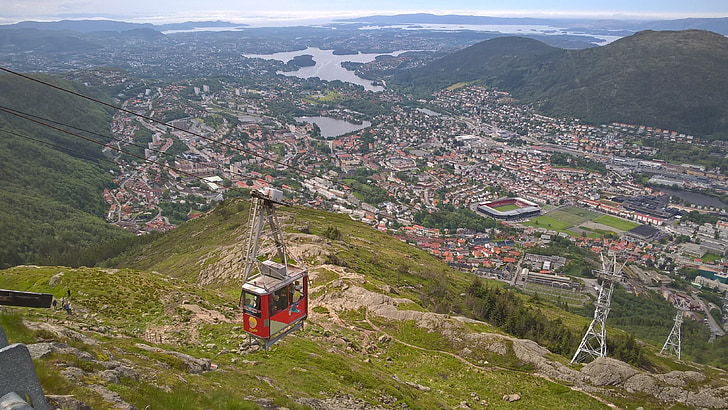 Noruega, ferrocarril de Ulrike, montañas, coche de cable, góndola, montaña, paisaje
