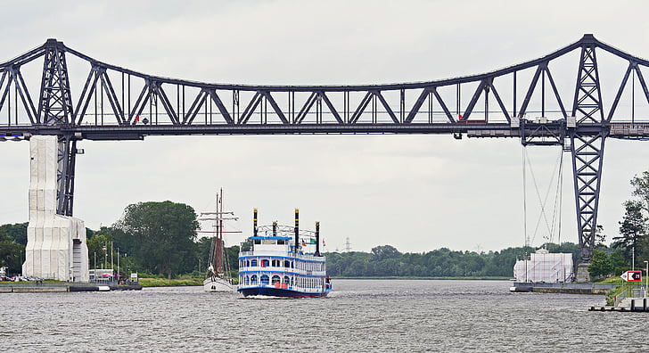 Северная Америка, Рендсбург, высокий мост, Миссисипи пароход, Луизиана звезда, транзит, проход