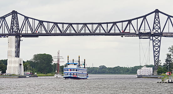 América del norte, Rendsburg, puente alto, vapor de Mississippi, estrella de Louisiana, tránsito, paso