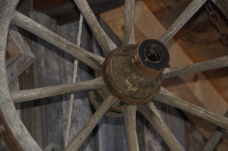 roue de wagon, rayons, roue en bois, vieux, roue, roue de transport, anciennement