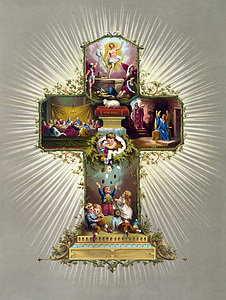 easter, card, vintage, cross, religious, beautiful, print