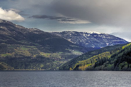 Lago, Alpine, montañas, paisaje, naturaleza, idílico, Austria
