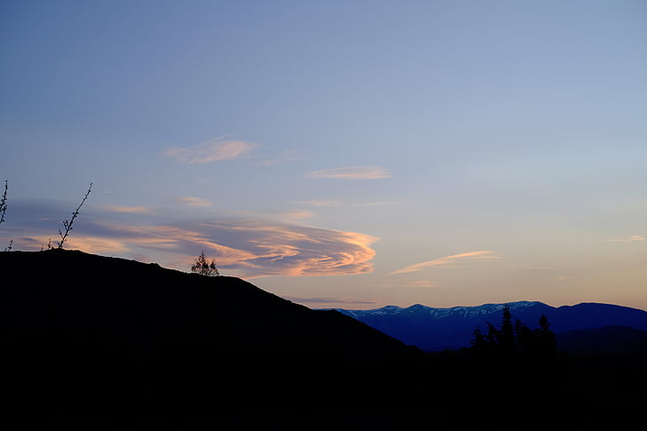 自然, 山, 空, 雲, シルエット, 山, サンセット