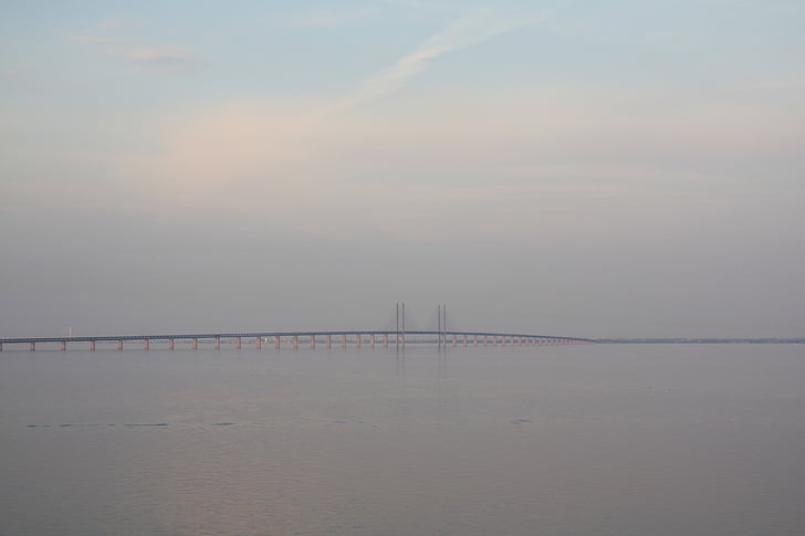 Copenhague, pont, eau, mer, Sky