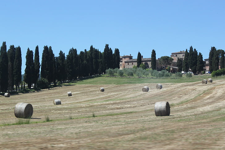 széna bála, Toscana, Olaszország, táj, mezőgazdaság