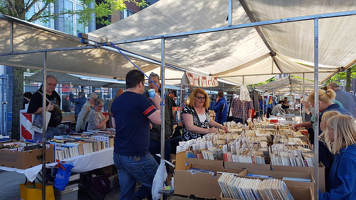 almelo, art market, book market, ascension day, people, market, business