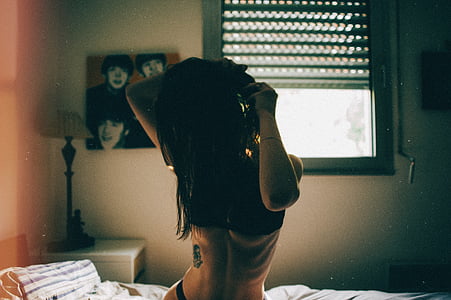 people, sexy, girl, alone, bed, bedroom, window