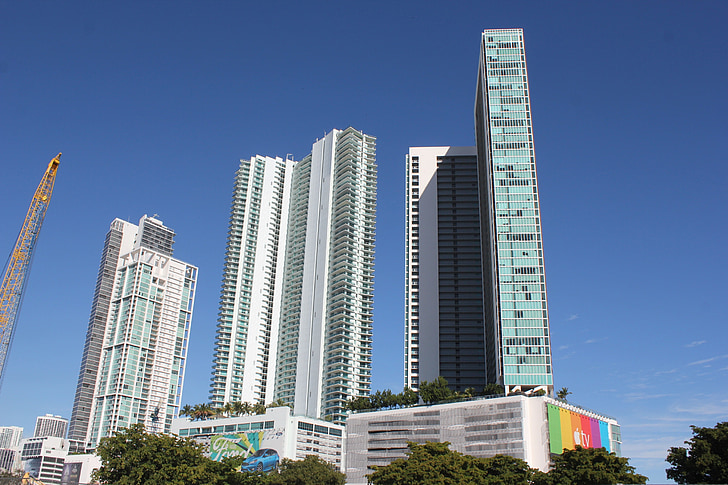 bâtiments, Miami, Miami beach, ville, États-Unis, à pied, blanc
