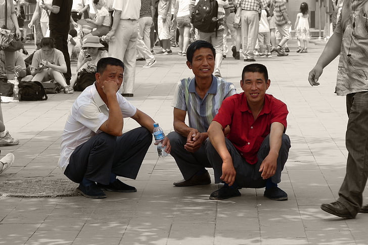 people, china, happy, squat