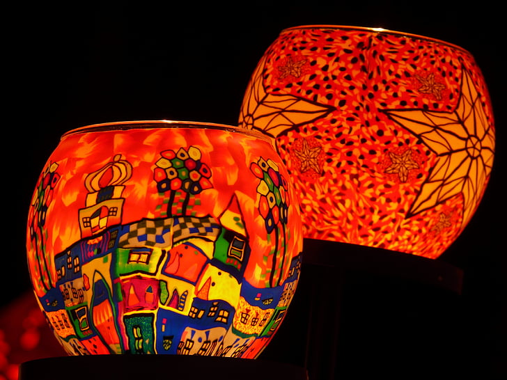 lanternes, éclairage, lumière, lampe, coloré, Couleur, orange