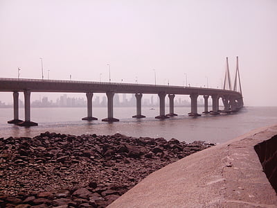 Bandra worli sea link, povezava morja, Mumbai, most - človek je struktura, morje, arhitektura